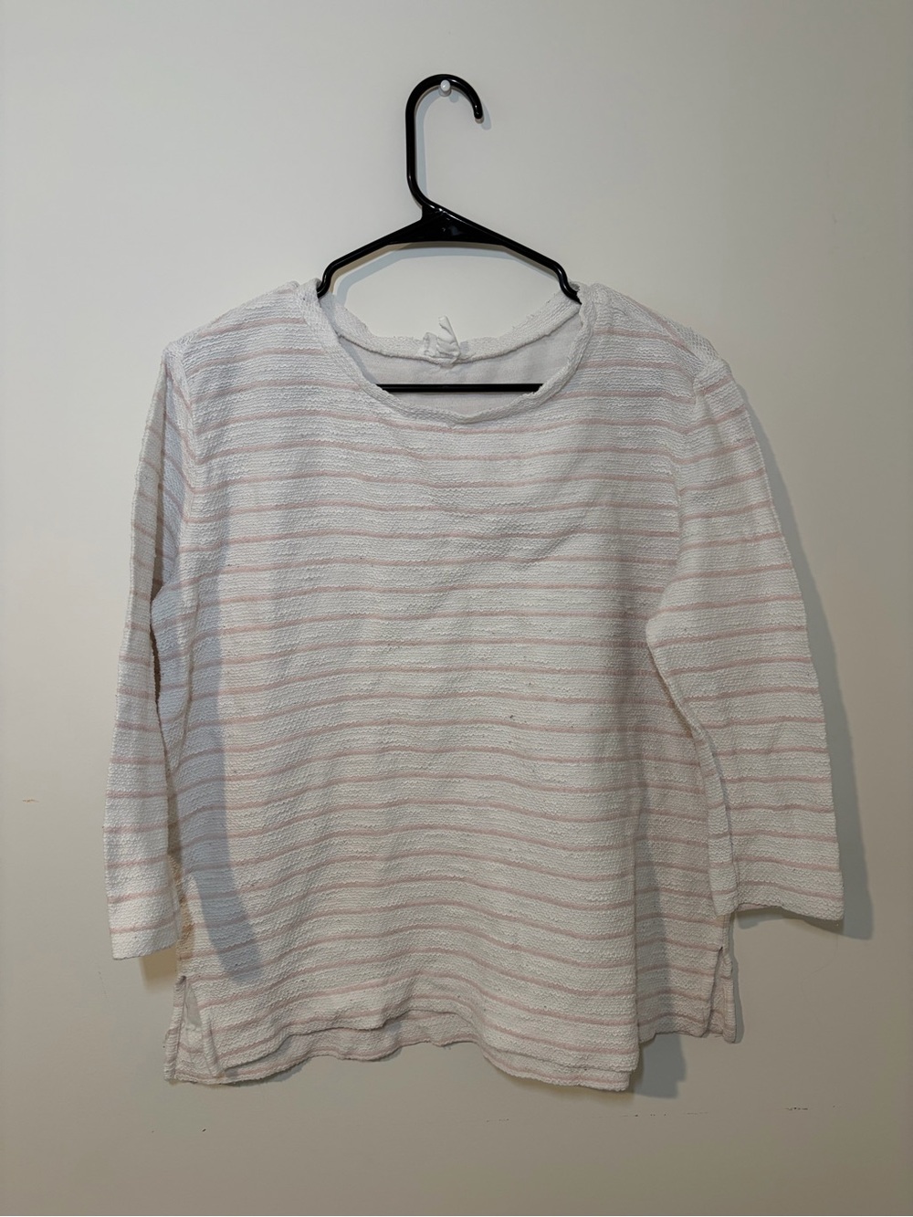 LOFT White Knit Loungewear Top with Pale Pink Stripes